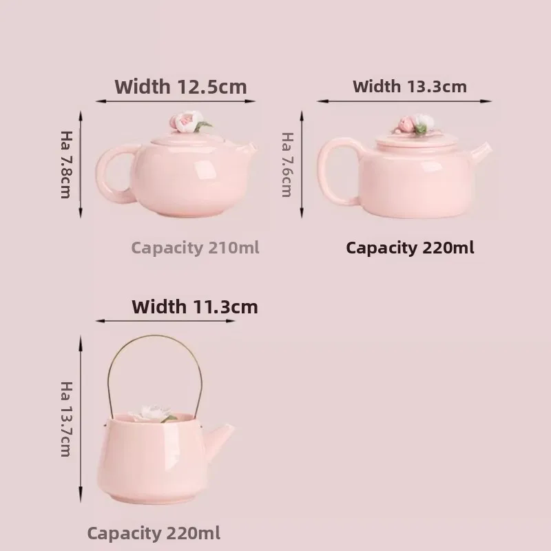 Pink mud Xishi teapot Kung Fu tea set Single household hand-pinched flower large ceramic girl tea single pot