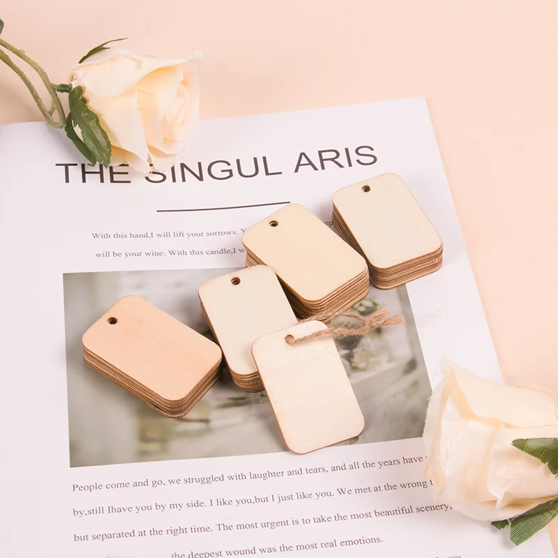 Description Picture 3 of itemUnfinished Nature Wood Slice Gift Tags Blank Wooden Hanging Label With Rope for Wedding Birthday Party Decor DIY Bookmark Crafts
