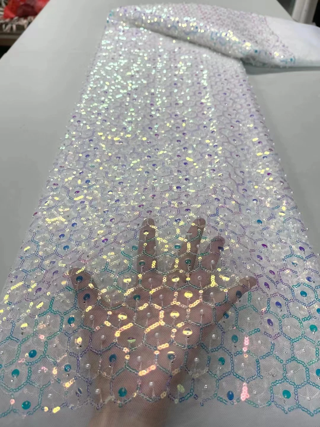 

Luxury African Sequins Beaded Lace Fabric 2023 High Quality 5 Yards French Fabric Nigerian Lace Fabrics For MaterialsJL35
