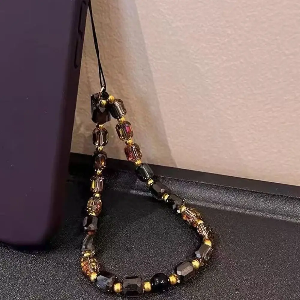 Cute Black Gold Crystal Beaded Phone Chain Women Fashion Luxury Phone Lanyard Kawaii Anti-Lost Phone Strap Gifts