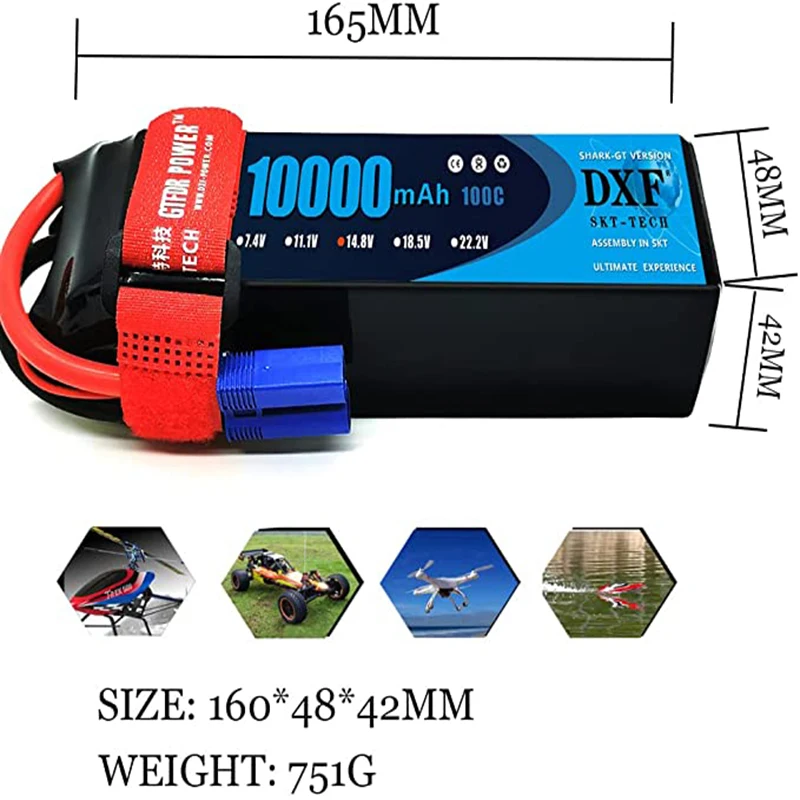 DXF Lipo 4S 6S 14.8V 15.2V 22.2V Battery 5200mAh 6200mAh 6500mAh 7000mAh 8000mAh 8400mAh 9200mAh 10000mAh for RC Car Buggy Tank 5