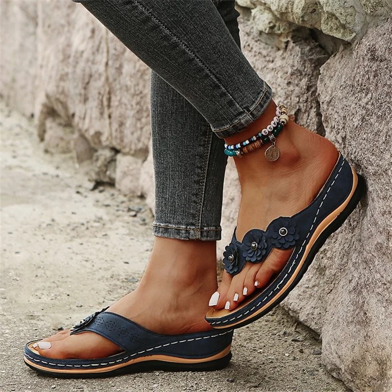 2023 New Women's Slippers Fashion Flower Solid Color Wedge Flip-Flops Outdoor Platform Non-slip Beach Sandals Sandalias