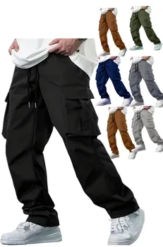2026 Amazon Summer New Men's Work Pants European and American Independent Station Drawstring Multi Pocket Casual Pants 1