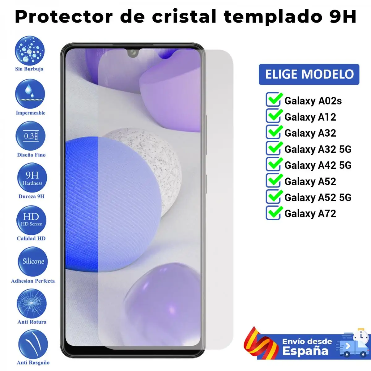 Pellicola Salvaschermo Per Samsung Galaxy A02S A12 A32 A42 A52 A72 5G. Vetro Temperato Trasparente Per Movil. Scegli Il Modello