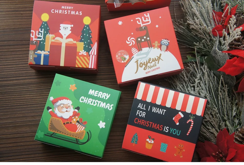Christmas Candy Box Square Santa Claus Gift Boxes Party Chocolate Biscuit Packaging Bag Merry Christmas Party Favor Supplies