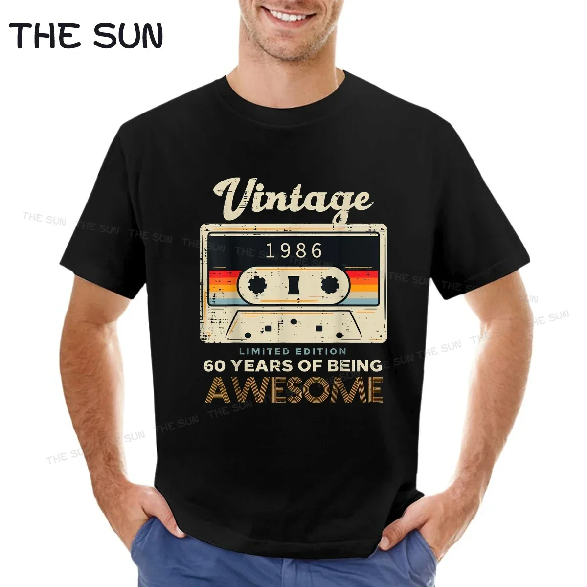 Футболка мужская с коротким рукавом, винтажная хлопковая тенниска с кассетной лентой 37-го цвета, уличная одежда, подарок на день рождения, лето 1986 Футболка мужская с коротким рукавом, винтажная хлопковая тенниска с кассетной лентой 37-го цвета, уличная одежда, подарок на день рождения, лето 1986