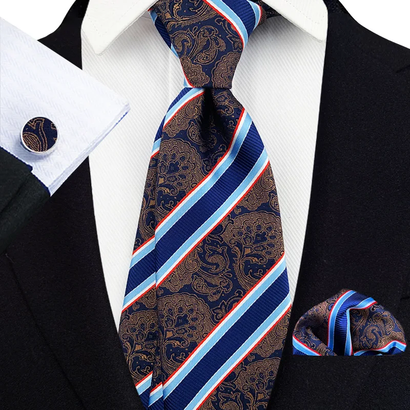 Neue Luxus 8 cm Männer Krawatten Floral Gestreiften Paisley Jacquard Gewebt Klassische Krawatten Männer Hochzeit Gravatas Krawatte Set