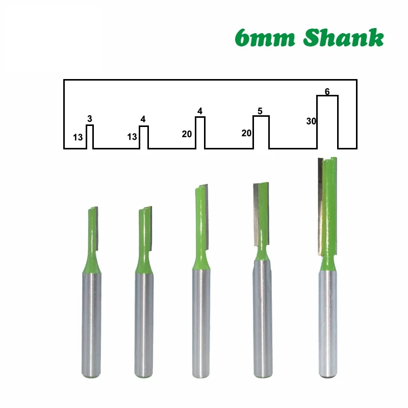

5pcs 6mm Shank Single Straight Bit Double Flute Milling Cutter for Wood Tungsten Carbide Router Bit Woodwork Tool