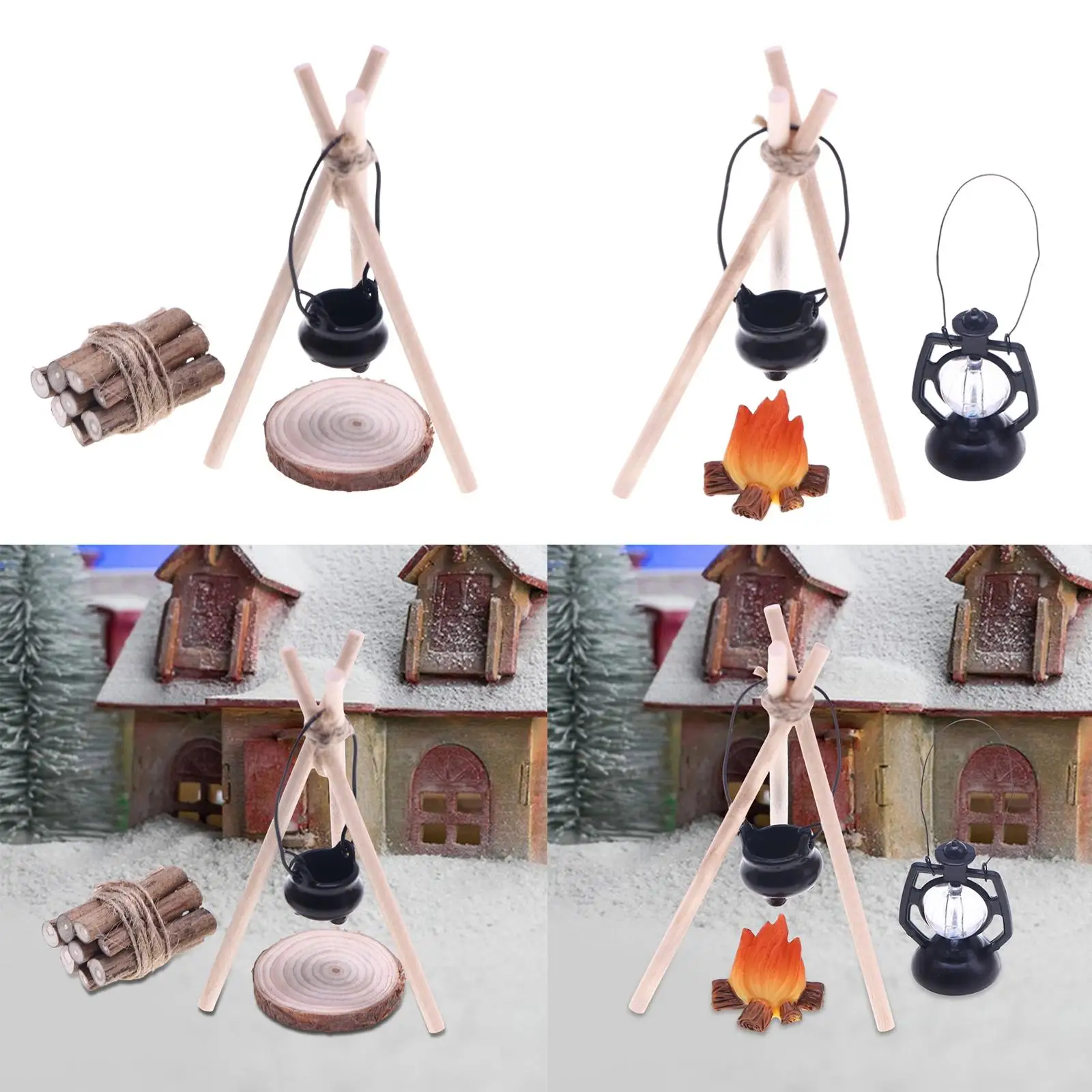 1/12 Doll House Camping Kits Campfire Scene Decor Pretend Play Miniature Scene Model Mini Camping Set for Festival Dollhouse 4