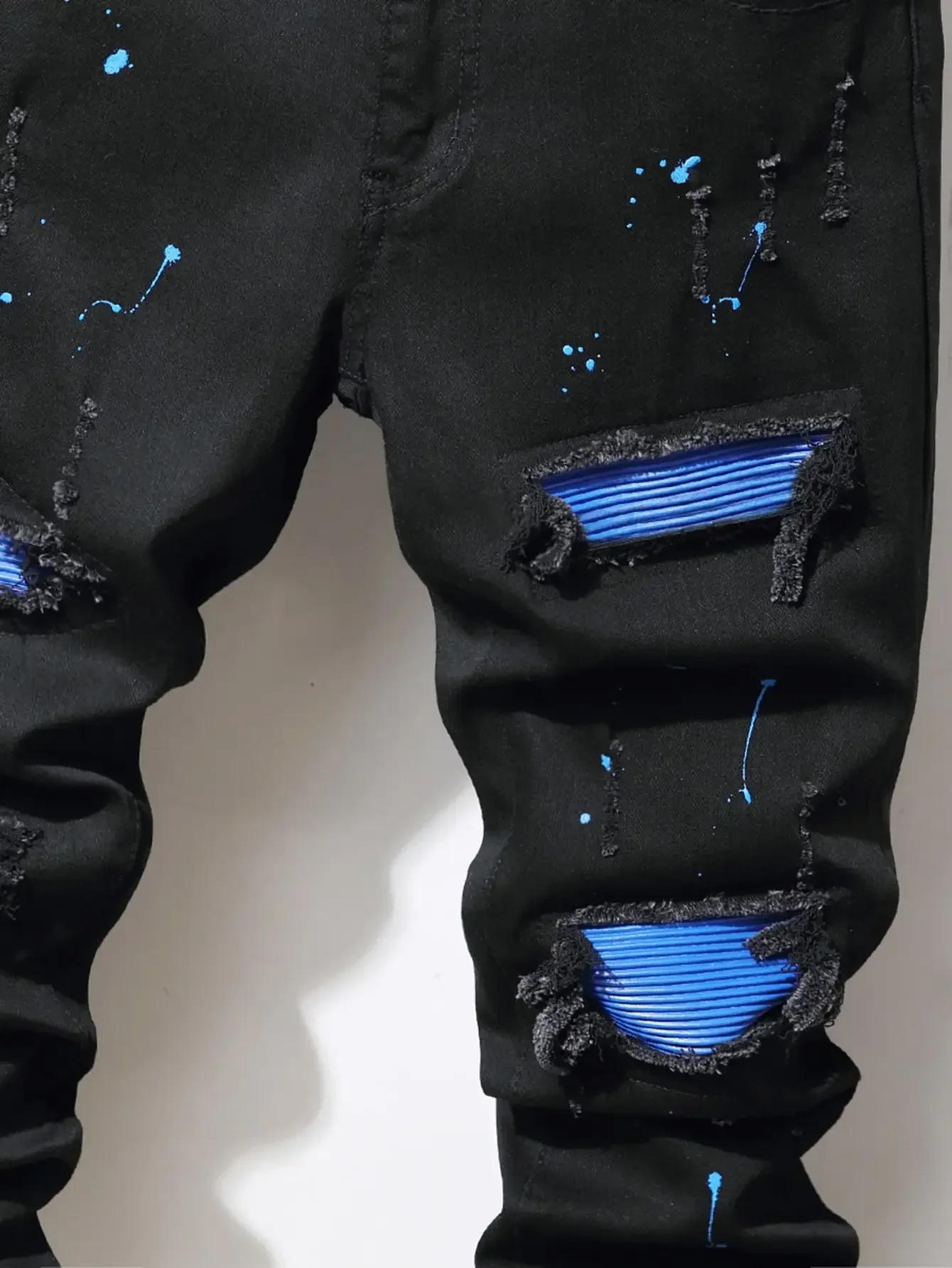 Men's Jeans Cool Ripped Skinny Trousers Stretch Slim Denim Pants Patchwork Hip Hop Black Blue Casual Jogging Jeans for Men