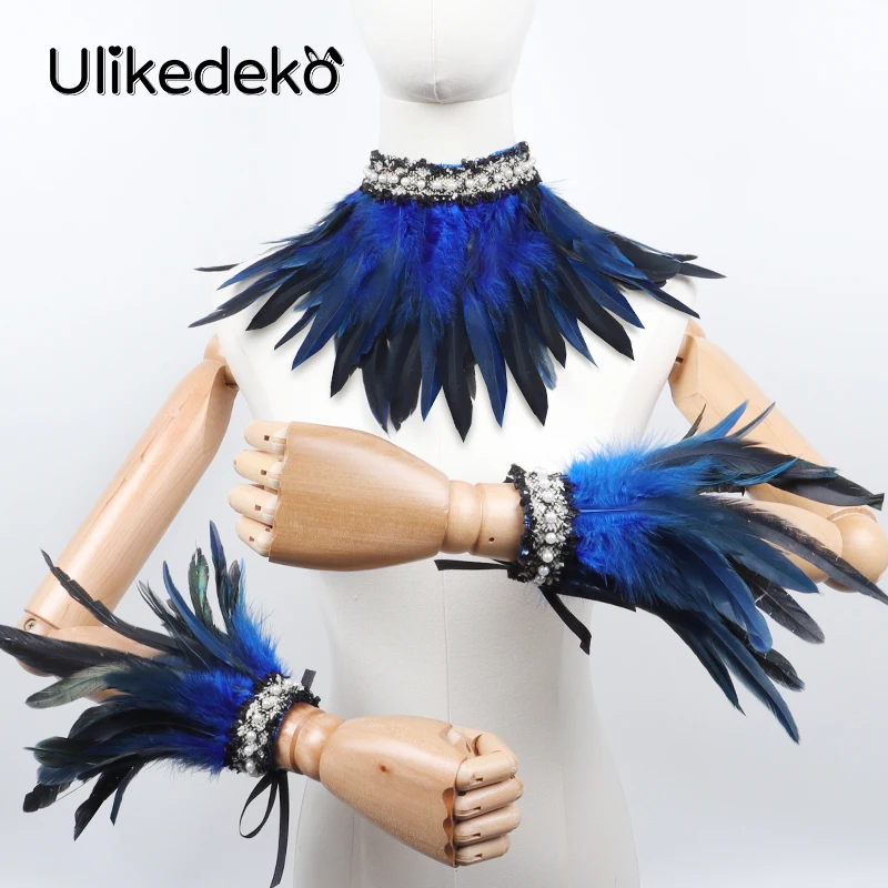 Punk Gothic Fingerless Gloves Feather Wrist Cuff