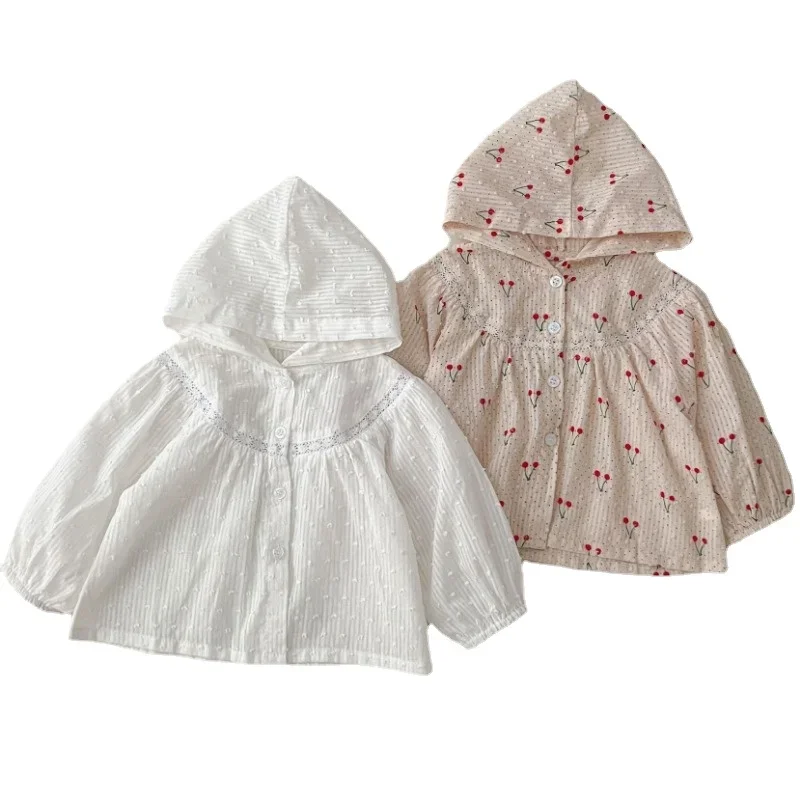 Kids Summer Floral Coat Baby Girl Sun Protection Hooded Cardigan 0-3Y Newborn Thin Long Sleeve Jackets for Beach Sunscreen Tops