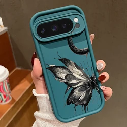 Elegant Black Butterfly Pattern Shockproof TPU Phone Case for Google Pixel 9 (A641 Blue)