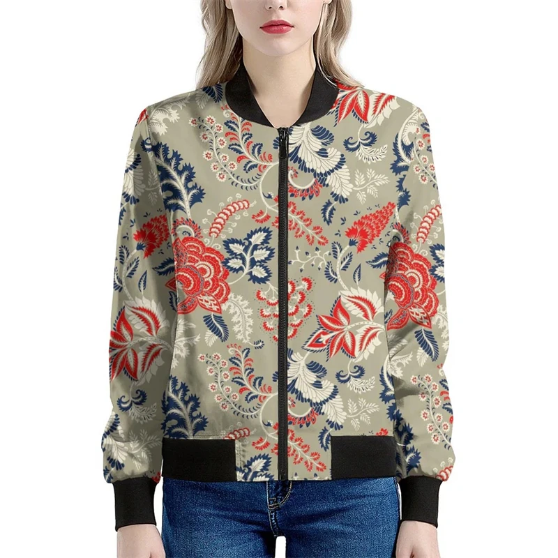 Spring Autumn Mens Bomber Jackets Floral 3D All Over Printing Zip
