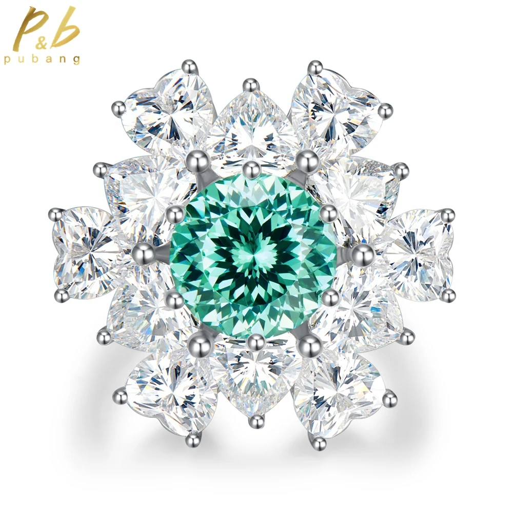 PuBang Fine Jewelry 925 Sterling Silver Paraiba Gem Created Moissanite Sparkling Diamond Ring for Women Party Gift Drop Shipping