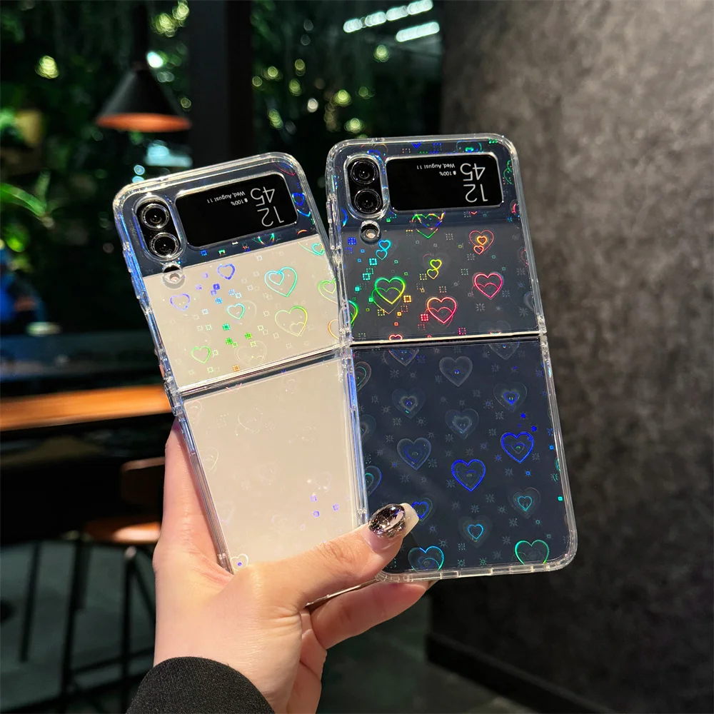 Bling Laser Dazzling Love Heart Transparent Phone Case - Bumper Armor Protective Back Cover