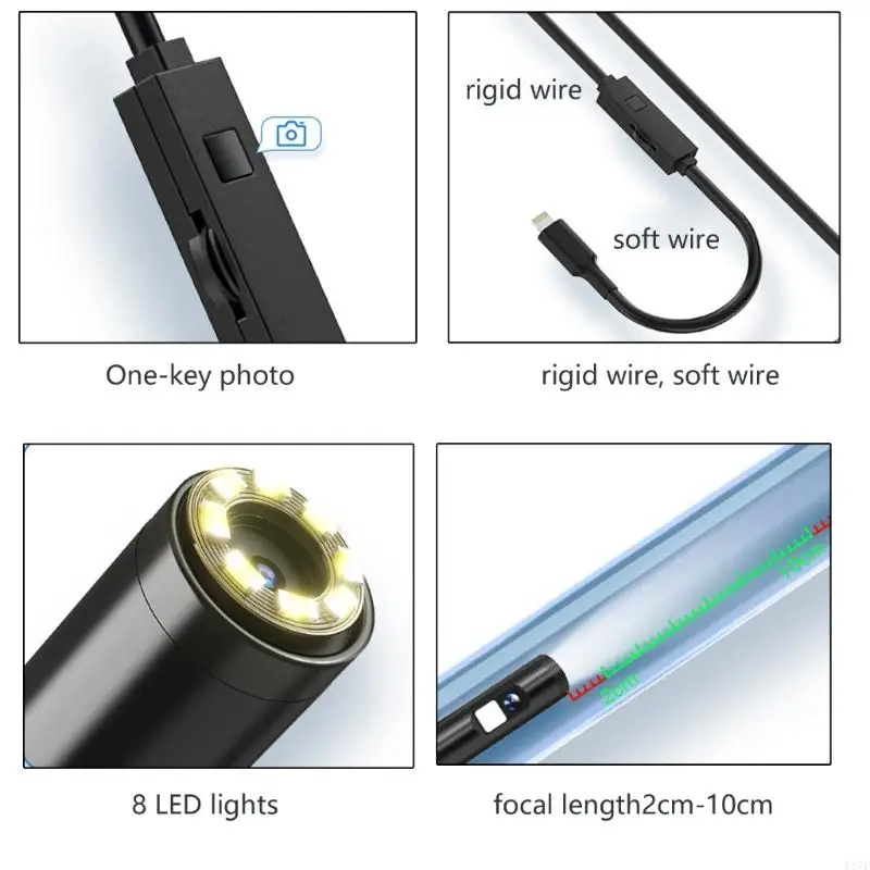 어둡고 제한된 위치 X37F를 위한 조정 가능한 LED 조명을 갖춘 전문가용 8MM 직경 산업용 내시경