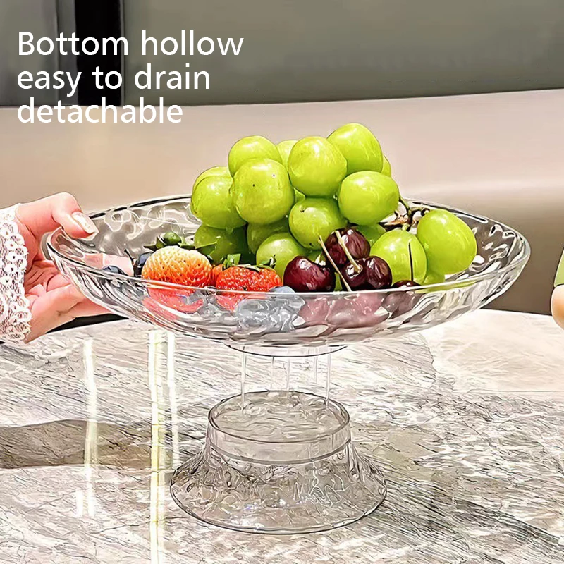 1PC Transparent Water Ripple Fruit Tray Dual-layer Can Draining Modern Light Luxury Snack Dried Fruit Tray Kitchen Decoration 3