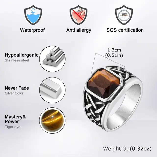 92783-62e93e.jpg Bagues ethniques Vintage à nœud Viking pour hommes, chevalière carrée en pierre naturelle en acier inoxydable, bijoux Punk à la mode