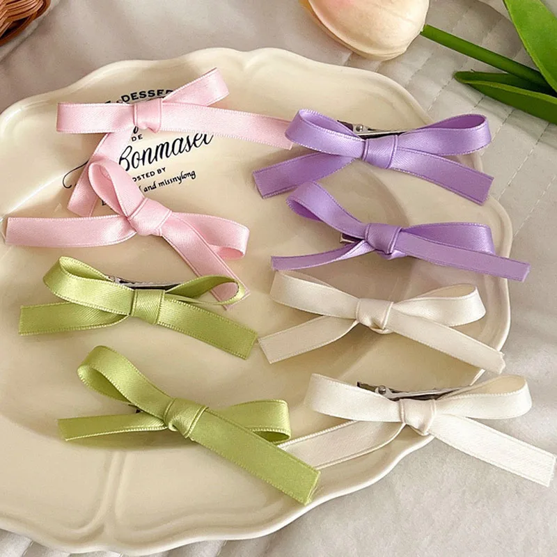 

24/12/6pcs For Girls Colors Silk Ribbon Bowknot Hair Clip Trend Sweet Barrettes Colorful Bobby Pin INS Headwear Y2K Accessories