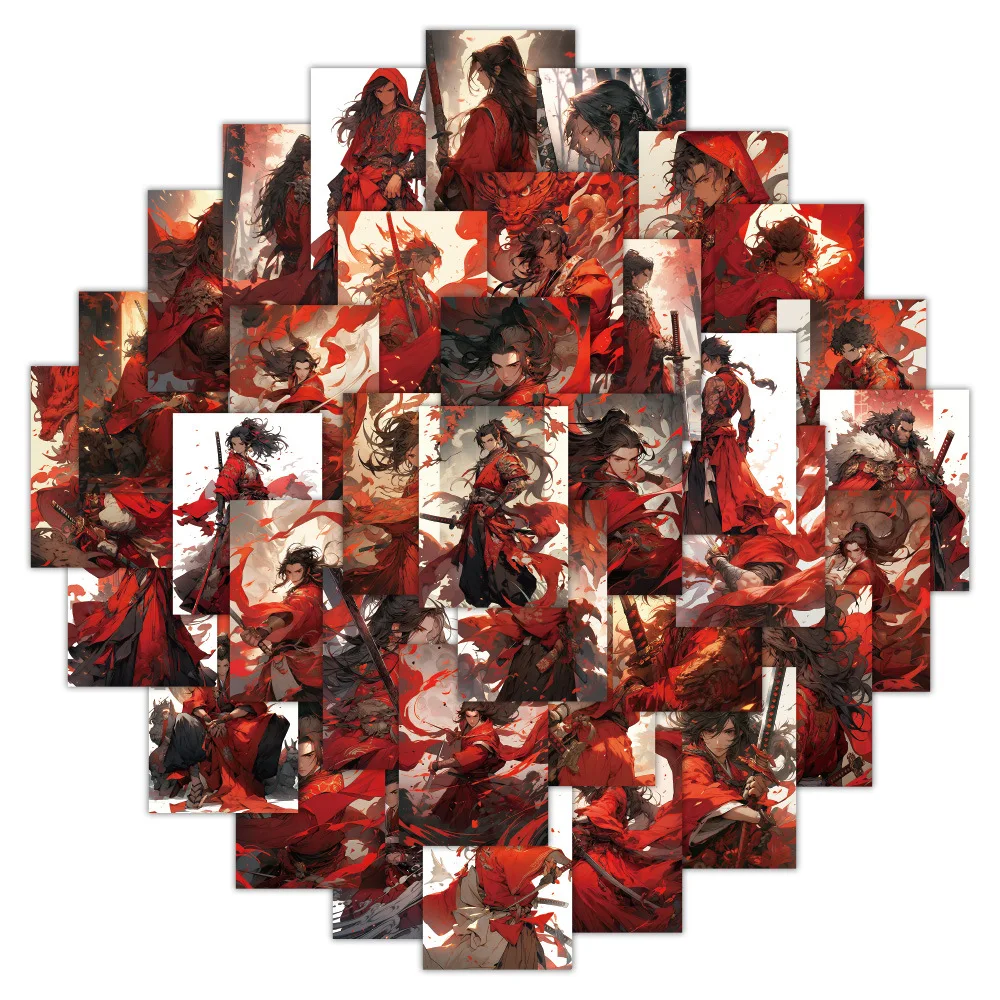 

10/60pcs Cartoon Anime Red Swordsman Ancient Costume Stickers Personalized Children's Room Stationery Scrapbook Wall Toy Decal