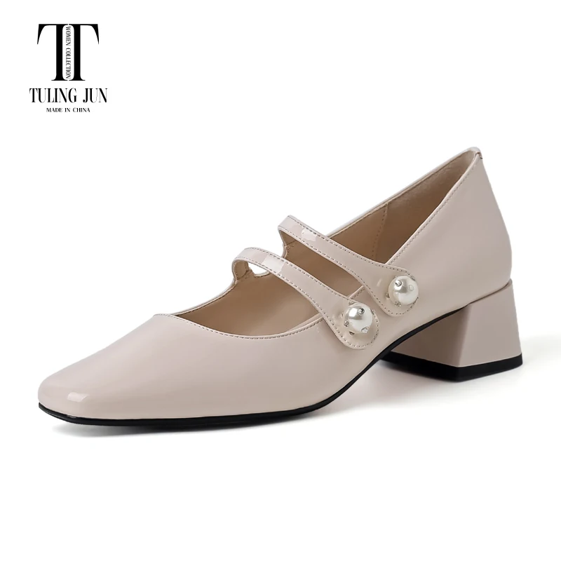 

TULING JUN 2023 Spring Autumn Sweet Woman Soild Colors Square Head Shallow Single Shoes Med-Heels Pumps For Female JD-F1068-3