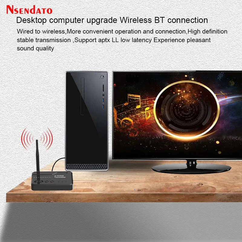 Wireless Bluetooth-Compatible V5.3 LE Audio Music Transmitter Adapter With Aptx lossless Auracast LC3 for TV 3084 headphons Game