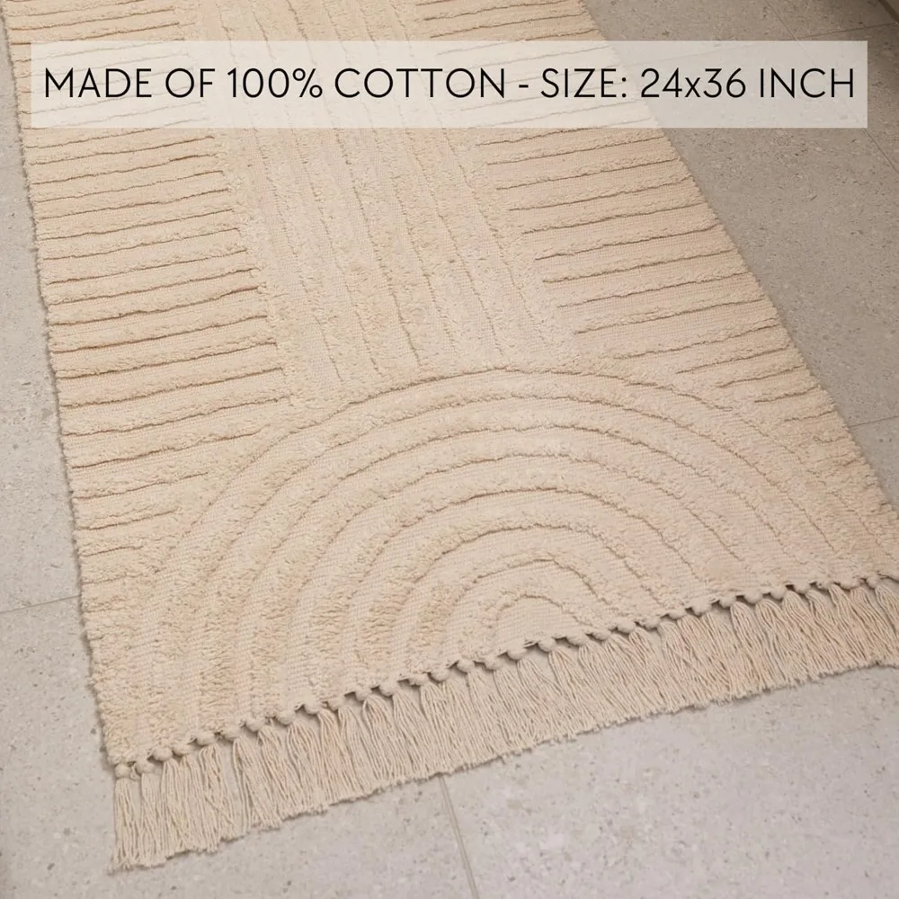 Beautiful Boho Rug with Tassels for Your Bathroom - Soft 2 x 3 ft. Cotton Rug Fits Perfectly Into Your Bath - Washable, Non-Sli