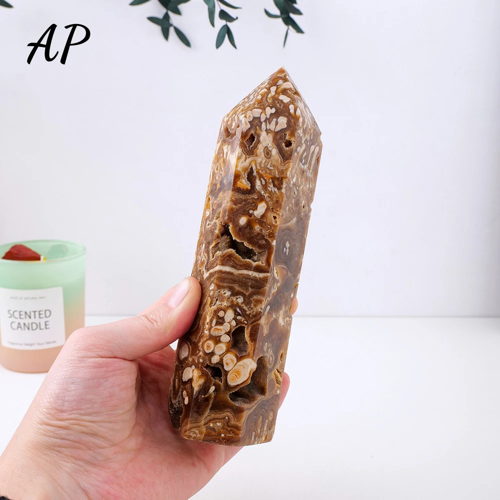 

1PC Natural Crystal Tower Amber Cherry Agate Crystal Hexagonal Column Healing Stone Large Wand Energy Crystal Quartz Ornament