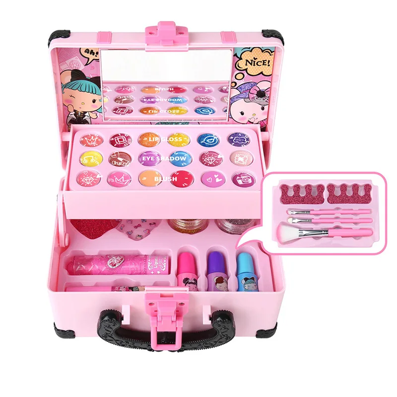 Makeup Toy Cosmetics Set Girls Pretend Play Make Up Toy Simulation Cosmetics Set Safety Nontoxic Lipstick Eyeshadow Play House Toys For Children Kids