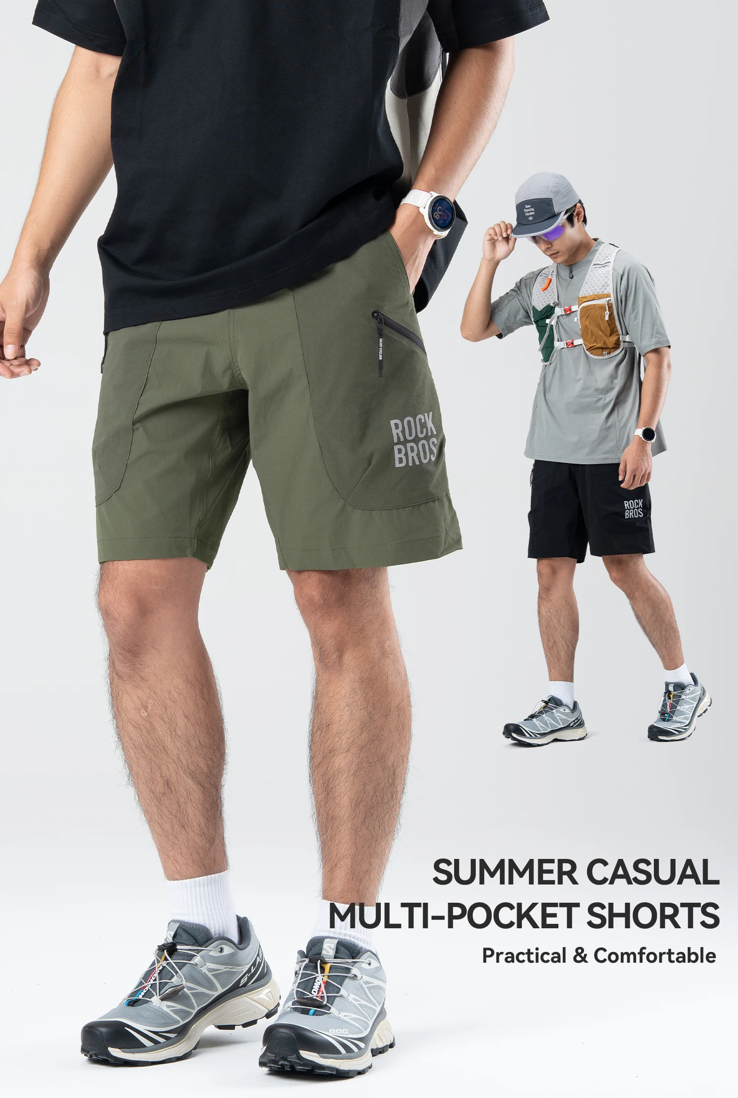 ROCKBROS Sommer-Radhose, atmungsaktive Fahrradhose, MTB, Rennrad, Sport, reflektierende Fahrradhose, bequeme Shorts mit mehreren Taschen – Detail 1