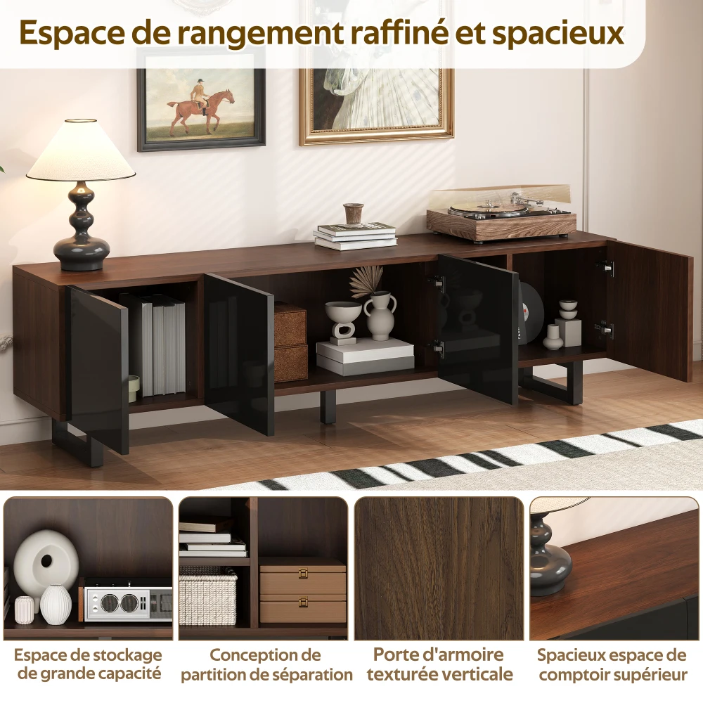 180 x 38 x 50 cm moderner Wohnzimmer-TV-Schrank mit vier Türen, TV-Panel, niedrige TV-Ständer mit Vintage-Holzschnitzerei, einzigartiges Design – Detail 13
