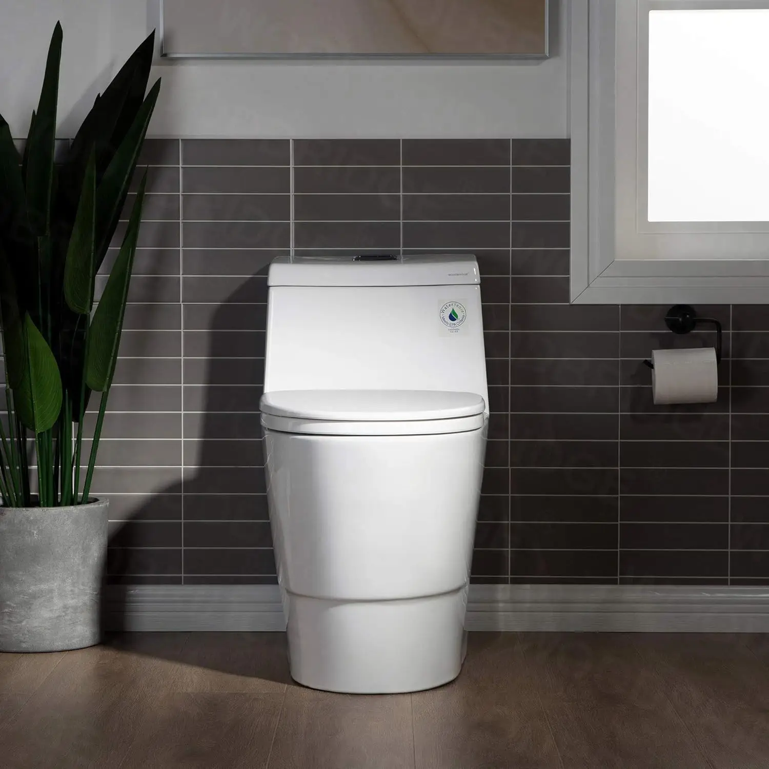 One Piece Toilet with Soft Closing Seat Chair Height 1.28 GPF Dual Water Sensed 1000 Gram MaP Flushing Score Toilet with Chrome 2