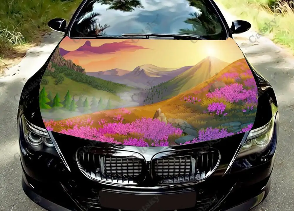 

Масляная живопись, пейзаж, защита капота автомобиля, Виниловая наклейка, наклейка, автомобильные аксессуары, Декор, крышка двигателя для внедорожника, пикапа