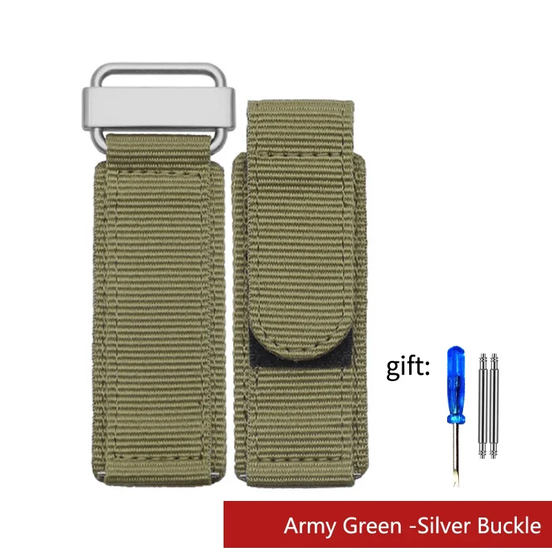 High-Quality Black Blue Green Nylon Sport Watch Strap with Hook-and-Loop Fastener