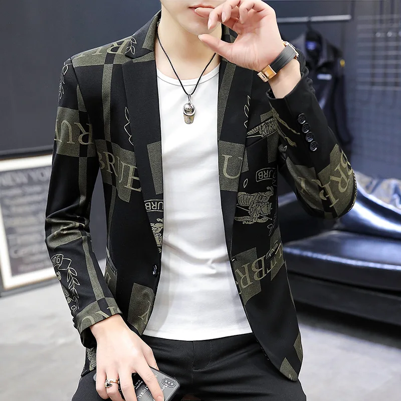

2023 New Slim Fit Suit for Men's Spring and Autumn Season Western Coat Printed Casual Single Piece Small Suit