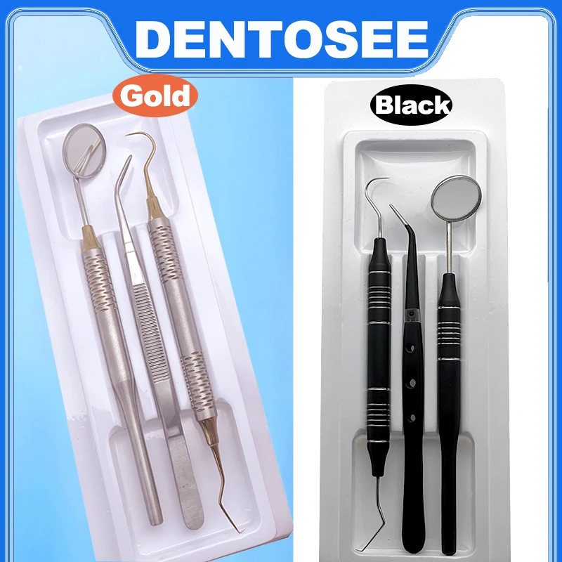 Black/Gold Handled Dental Tool Kit Explorer Tweezers Mouth Mirror Must-Have Dental Instruments for Oral Exams Dental Procedures 1