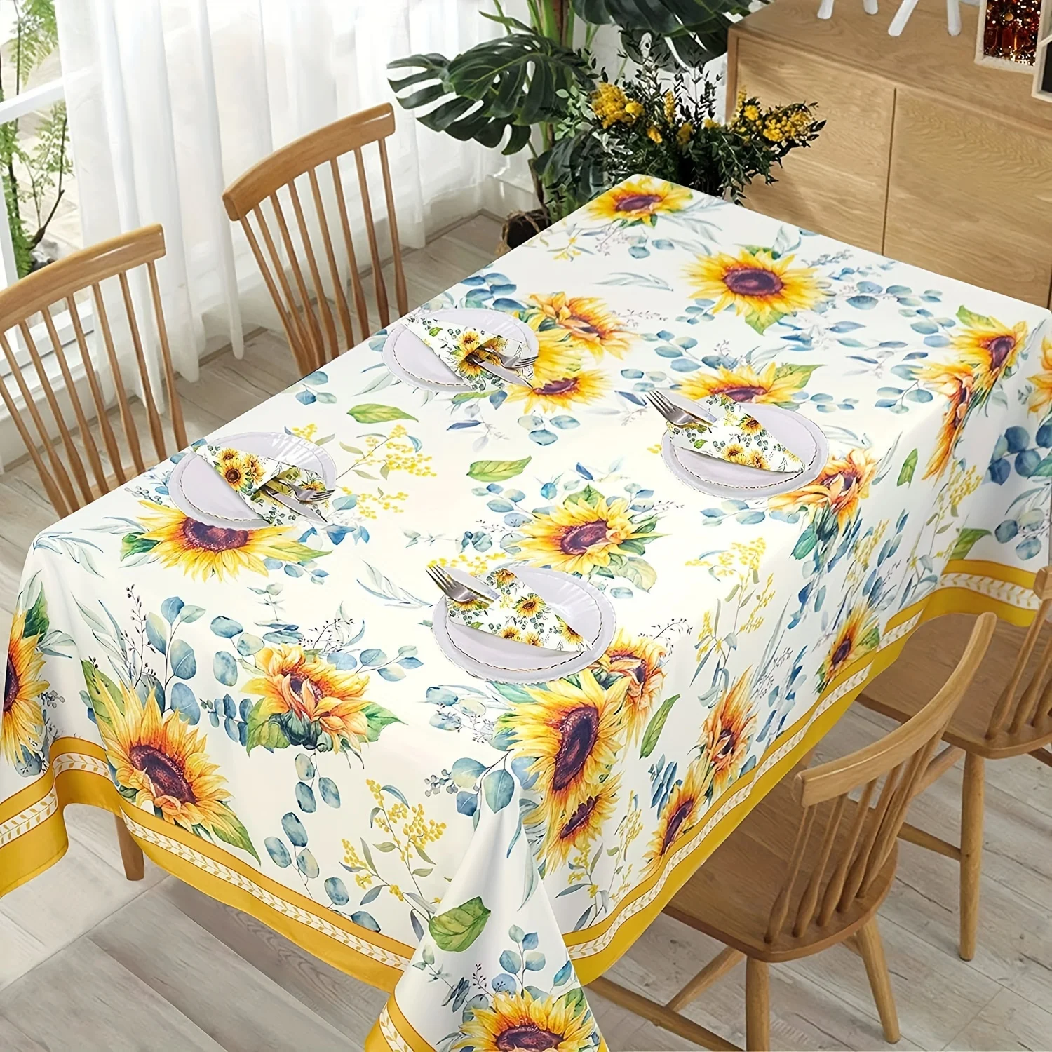 

Rural Sunflower Pattern Tablecover Polyester Tablecloth Oil Painting Style Anti-slip Anti-wrinkle Table Cover Home Decoration
