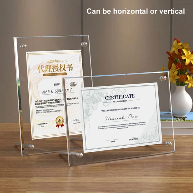 Clear Acrylic Tabletop Picture Frame Frameless Picture Frame Certificate  Camp Poster Display Stand Frame Rectangle Paper