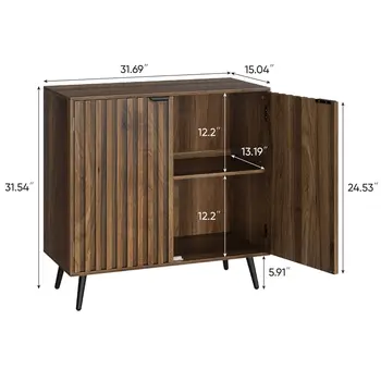Fluted Walnut Sideboard Buffet Cabinet 1