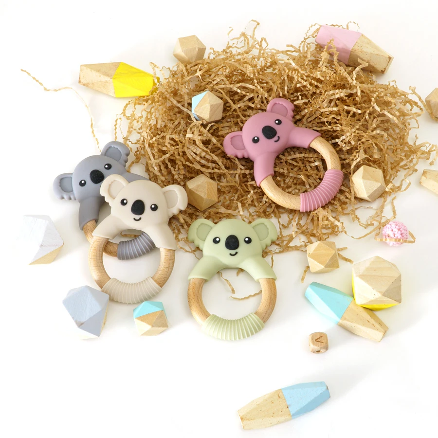 1PC BPA Free Koala Wood Ring Kids Teething Rodent Infant Baby Teether Toys Baby Gym Mobile Rattles Newborn Educational Toys