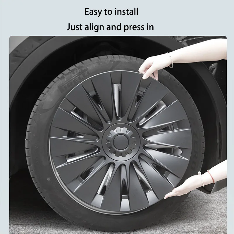 4PCS 19 Inch HubCap Wheel Caps Symmetric Automobile Replacement Full Rim Cover for Tesla Model Y 2017 -