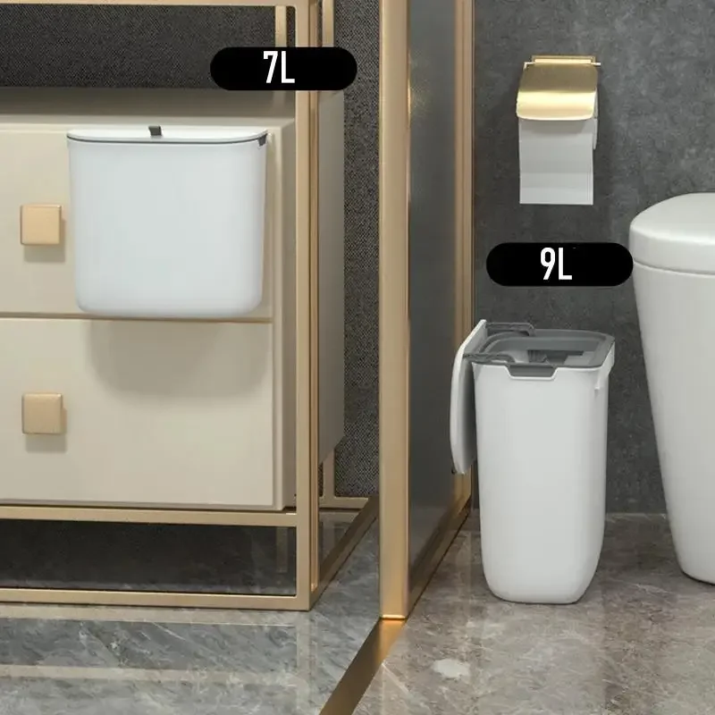Wall Mounted Trash Can 7L/9L Lid Waste Bin Kitchen Cabinet Door Hanging Dustbin Garbage Trashcan Tools