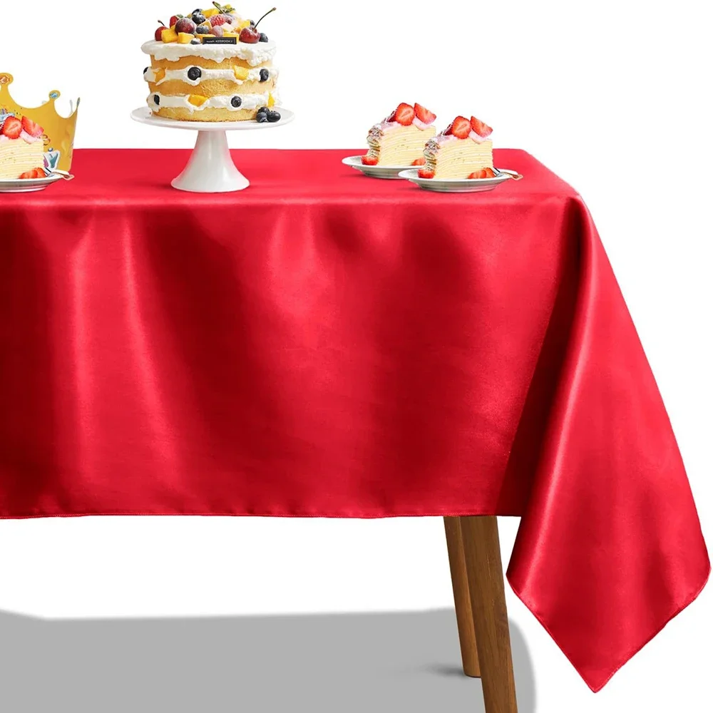 Red Rectangle Satin Tablecloth, Wedding Table Cloth, for Christmas, Baby Shower, Birthday Events, Banquet Decor, Home Dining 2