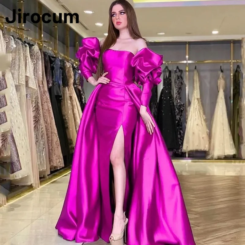

Jirocum Mermaid Evening Gown Women's Puff Sleeve Prom Party Dress Side Slit Floor Length Saudi Arabia 2024 New Cocktail Dresses