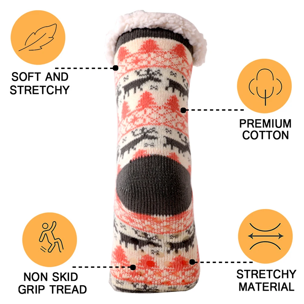 Cozy Christmas Fuzzy Fluffy Women's Winter Slippers - Soft Anti-Slip Plush Socks with Deer & Elk Design