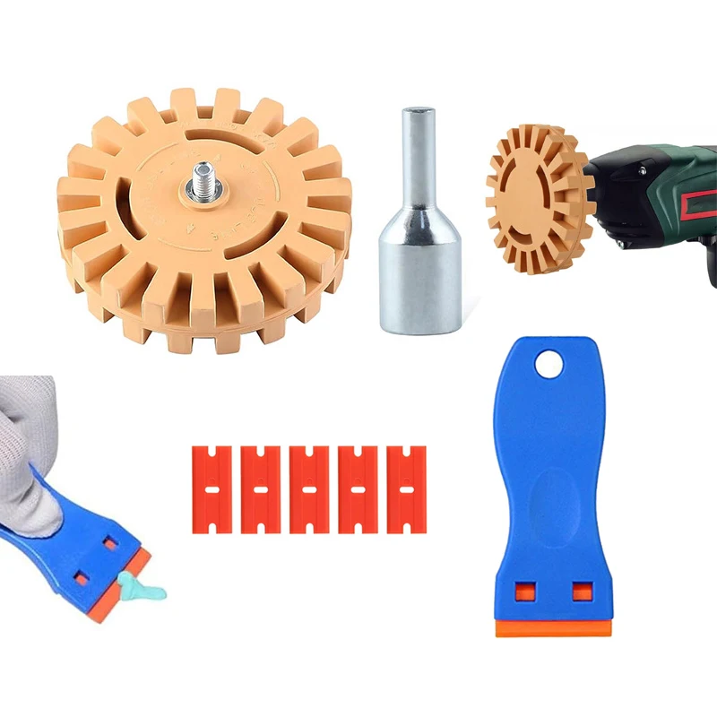 Swetup 2 PCS Disco in Gomma per Adesivi, 4 inch Ruote per rimozione Decalcomanie per Auto con Adattatore per Rimuovere gessate, Adesivi e Adesivi in Vinile da Auto, Camper, Barche e Altro