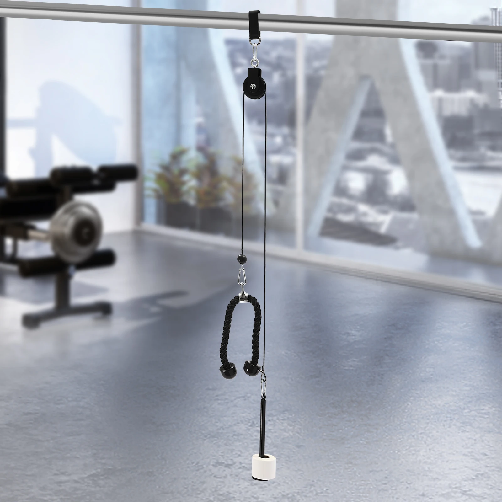 Fitness Weight Pulley Cable Machine System Arm Biceps Triceps Hand Training Equipment 220.46 lbs Capacity W/360° Swivel Top Ring 1
