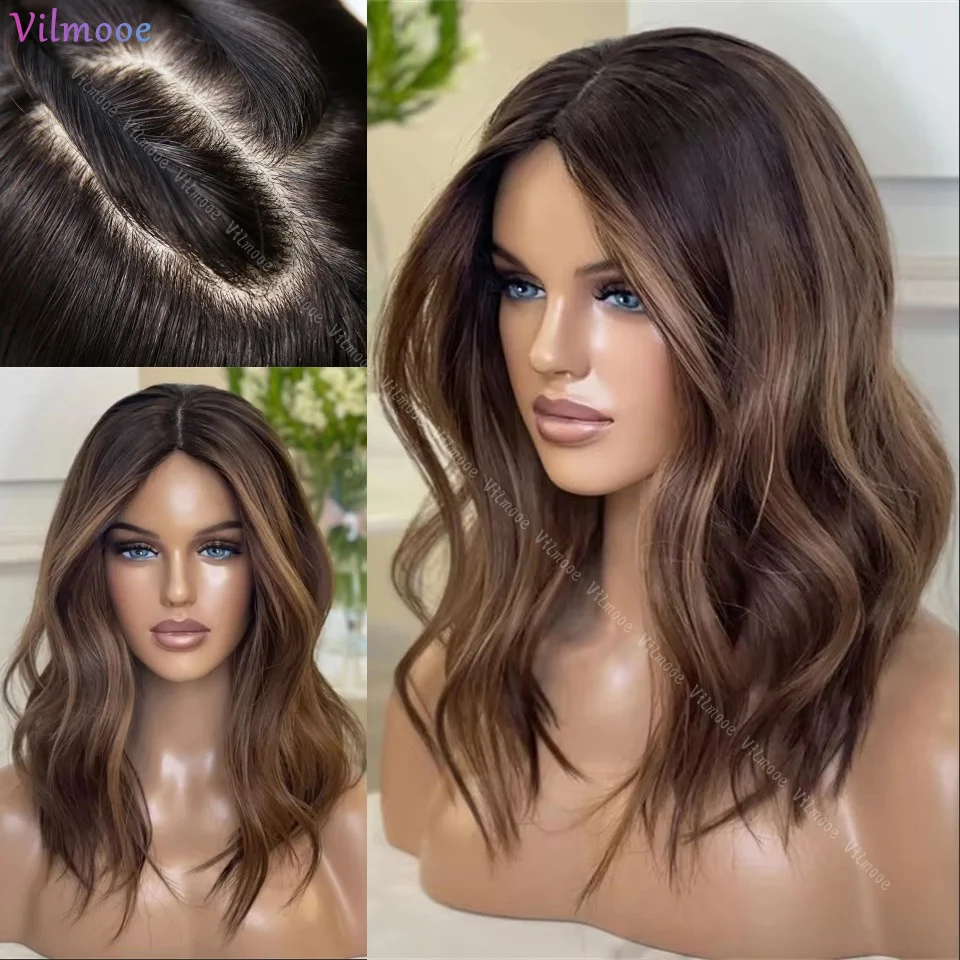 Highlight Brown Short BOB Glueless 13x4 Silk Top Human Hair Colored Loose Deep Wave Transparent Lace Frontal Wigs For Women