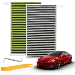 2-Pack Activated Carbon Car Air Conditioner Cabin Filters - Model 3 Y (Green)